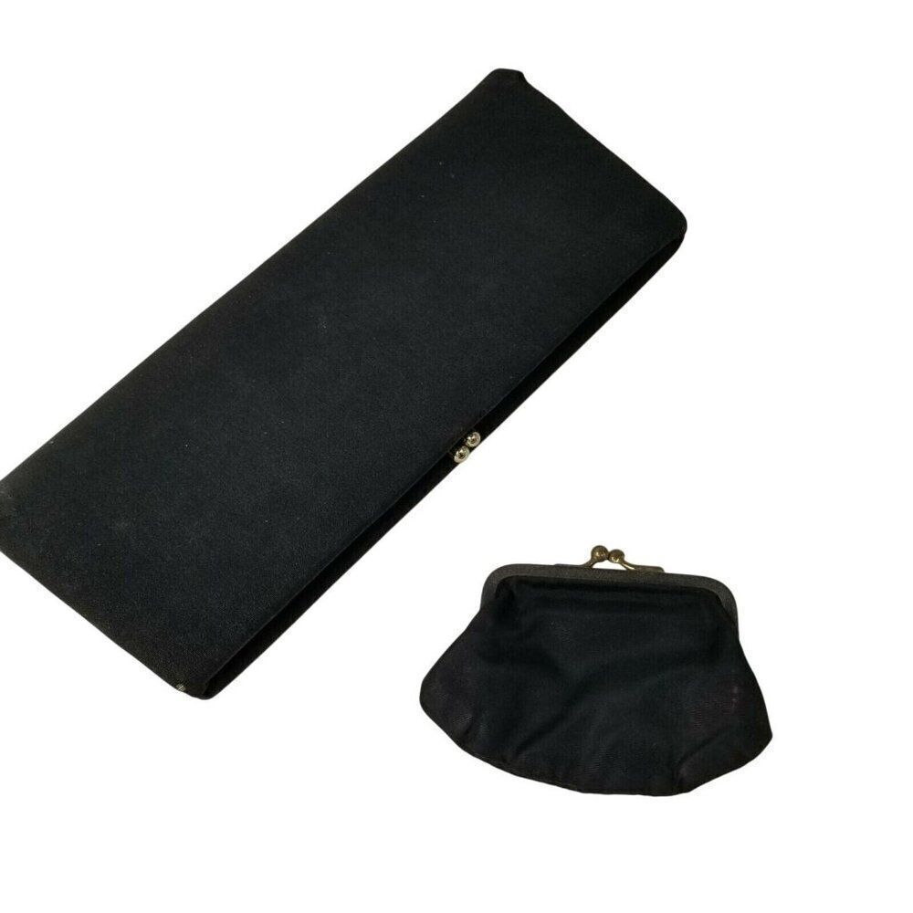 Vintage 80s Womens Pocketbook Black Clutch Black Coin Purse Set Formal
